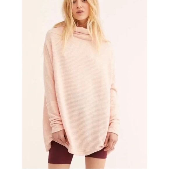 Free People Sweater Women Medium Cream Kitty Thermal Top Waffle Knit We the Free - Picture 3 of 10